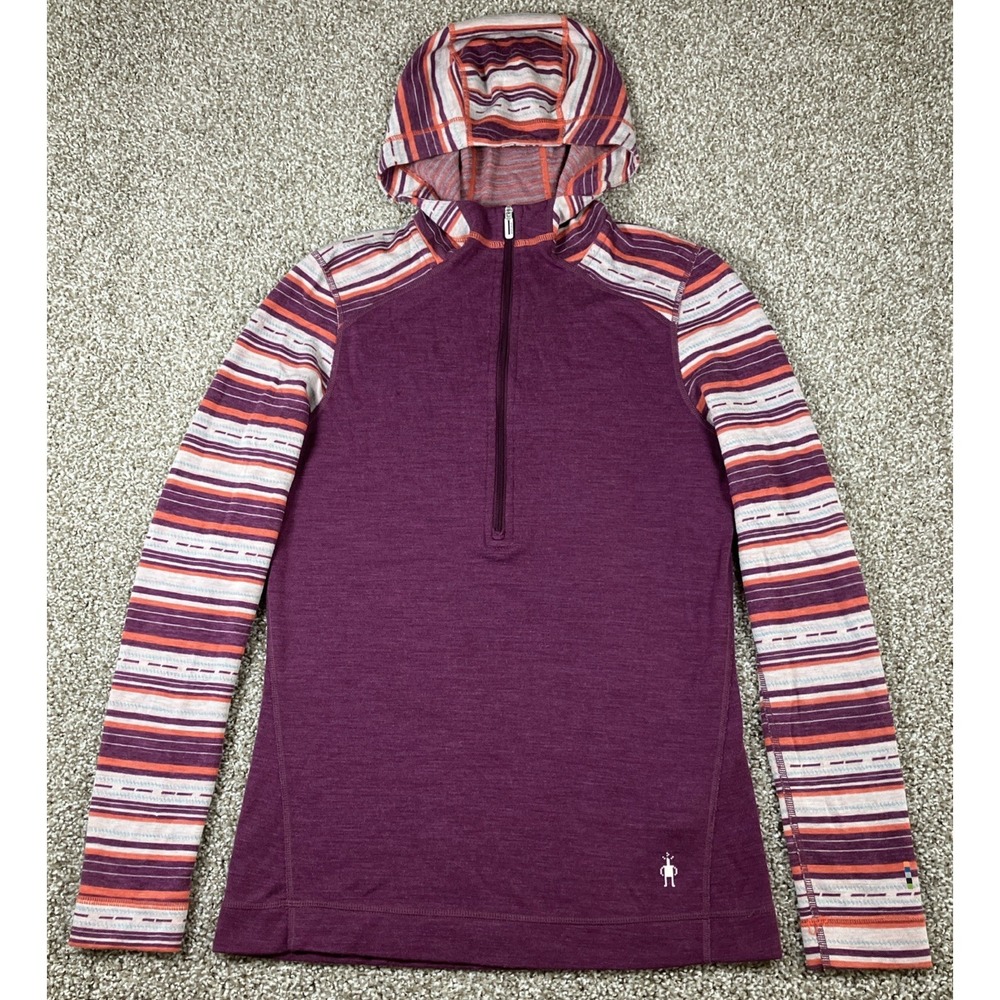 Smartwool Merino 250 Base Layer 1/2 Zip Hoodie Purple‎ Striped Women's Medium